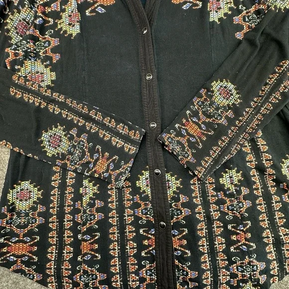 Soft Surroundings XL Black Boho Geometric Button Front Blouse Top - Picture 8 of 9